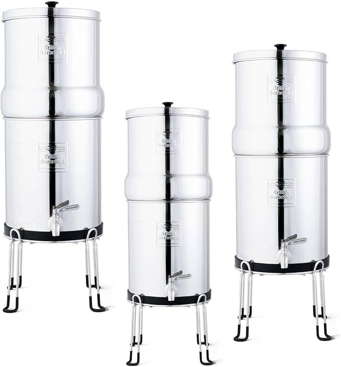 Gravity-Fed Water Filter System Stand, Compatible with Doulton British Berkefeld or Berkey Filtration Systems, 9 inch diameter