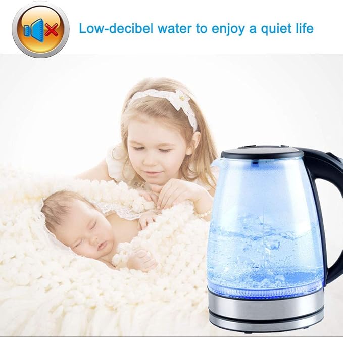 Kettles,Glass Electric Kettle, 1.8L Eco Water Kettle with Illuminated Led, Cordless Water Boiler with Stainless Steel Inner Lid Base