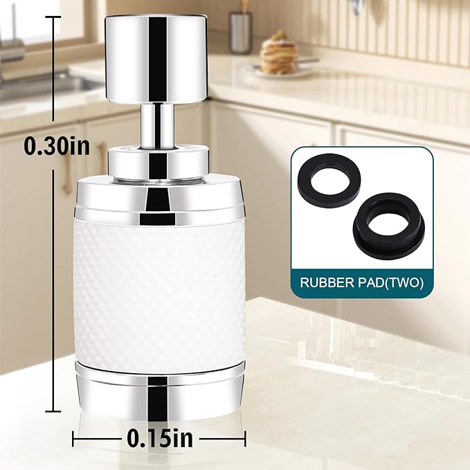 360 ° rotation kitchen faucet nozzle with filter High pressure water saver Bubble mode faucet extender accessory for 3 spray modes (White)