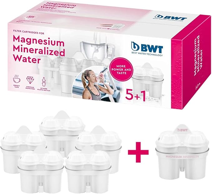 BWT Magnesium Mineralized Water Filter, 6-Pack - Long Life Mg2+ Cartridge for Water Filters, 6x120L Capacity, Maximum Protection for Espresso Machines