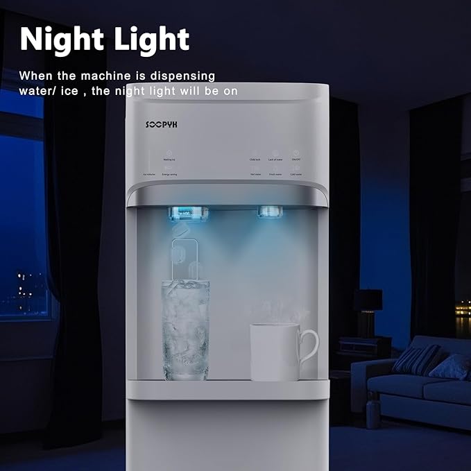 Self Clean Bottom Load Water Cooler Dispenser Built-in Ice Maker for 5 Gallon 3 Temperature Settings 22lbs Daily Capacity White