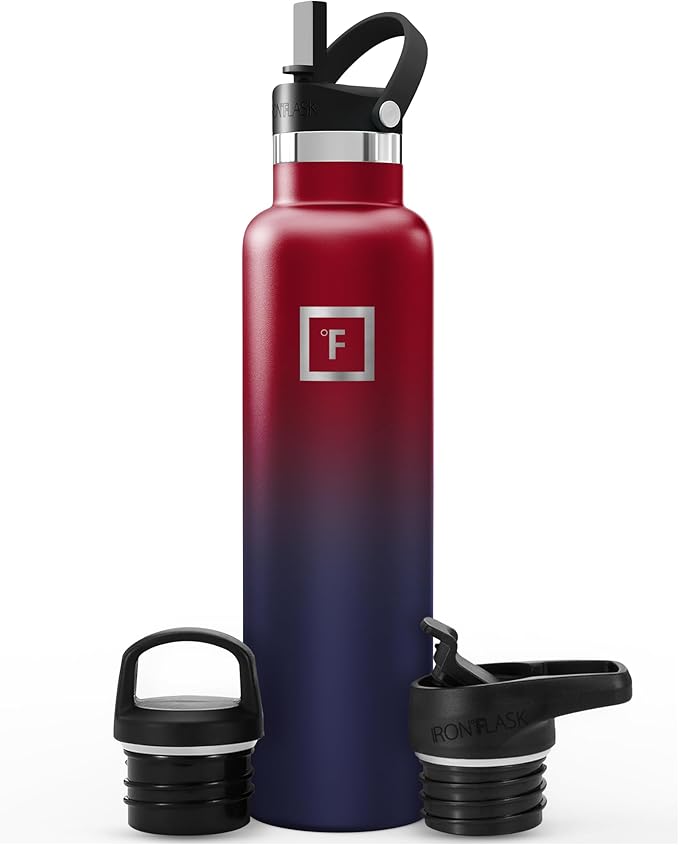 IRON °FLASK Camping & Hiking Hydration Flask with Straw, BPA-Free Insulated Stainless Steel Sports Water Bottle - 24 oz Dark Rainbow