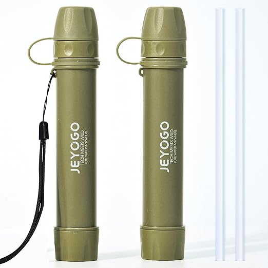 Survival Water Filter Straw - Portable Personal Water Purifier for Hiking, Camping & Bug Out Bag | Tactical Emergency Preparedness Gear, Wilderness Backpacking & Life Saving Equipment(2, Green)