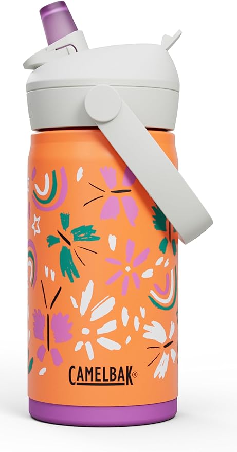 CamelBak Thrive Flip Straw Kids Bite Valve Stainless Steel Water Bottle Butterfly Rainbow, 12oz