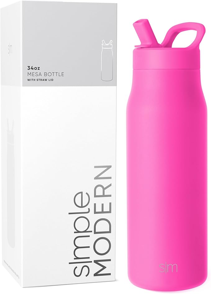 Simple Modern Water Bottle with Straw lid | Insulated Stainless Steel Thermos | Reusable Travel Water Bottles for Gym & Sports | Leak Proof & BPA Free | 34oz, Raspberry Vibes