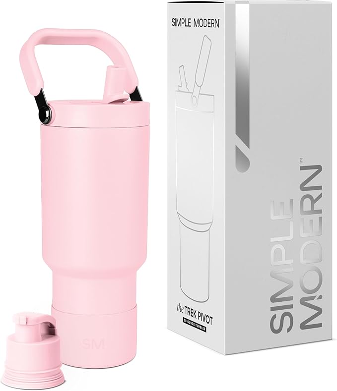 Simple Modern Trek Pivot | 30oz Flip Straw Tumbler with Handle | Water Bottle & Boot | Interchangeable Straw & Chug Lids | Insulated Stainless Steel Jug | Gym Sports Outdoors | Blush