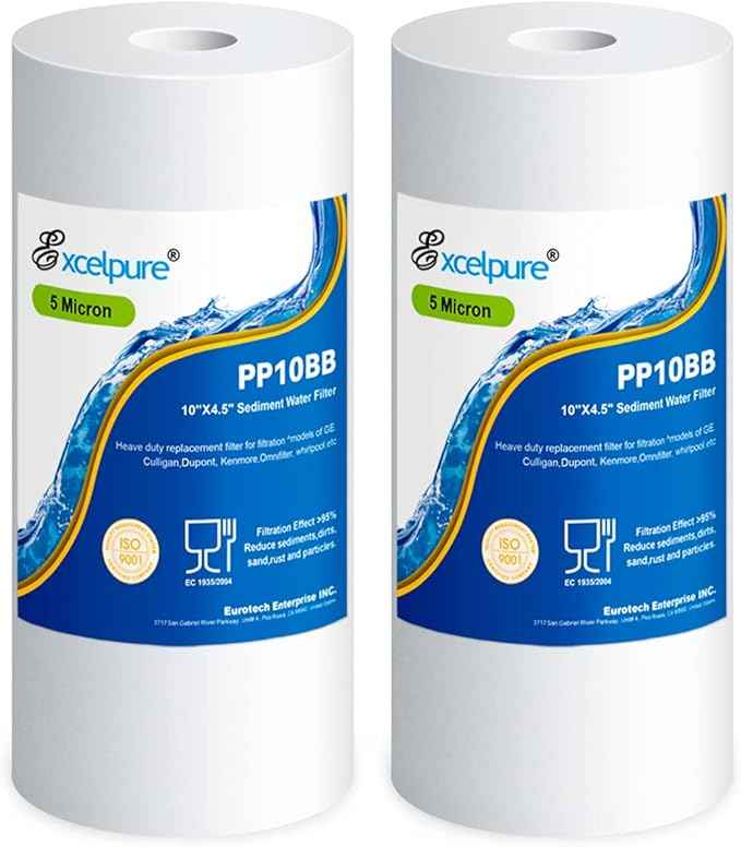 EXCELPURE Whole house Sediment Water Filter 10" x 4.5" (5 micron）Compatible with Culligan RFC-BBSA , WFHD13001B, GXWH35F, GXWH30C, 3M Aqua-Pure AP817,Whirlpool WHKF-GD25BB (2 PACK)