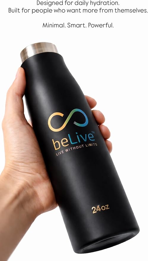 BeLive Smart Water Bottle, Black, Digital Hydration Tracking, Live Without Limits Collection