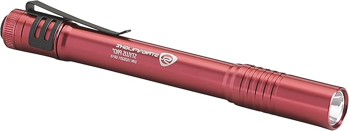 Streamlight 66120 Stylus Pro 100-Lumen White LED Pen Light for Inspectors, Law Enforcement, and Everyday Use with 2 AAA Alkaline Batteries, Red