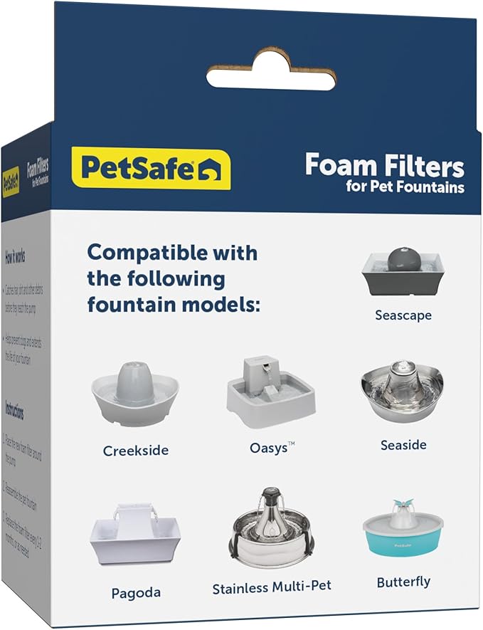 PetSafe Drinkwell Replacement Foam Filters - Improves Water Cleanliness - Protects Pump - Catches Hair & Debris - Compatible with Ceramic, Stainless,Plastic Pet Fountains (Pack of 12)
