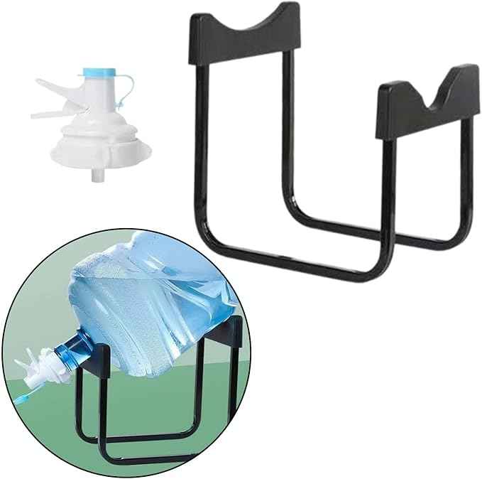 MagiDeal Bottle Jug Rack Barreled Water Rack Reusable Accs Drink Iron Bottle Jug Stand Water Jug Bracket for Outdoor Travel Countertop, Height 29CM black