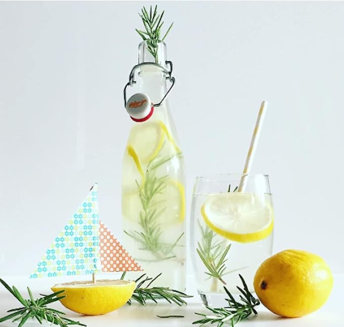 Le Parfait Bottles Glass Swing Top Bottle with Airtight Printed logo Swing Stopper | Works as Preserving Bottle for Juices & Salad Dressing| 16oz (Pack of 3) 500ml