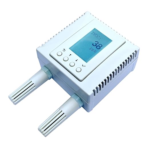 Indoor Air Quality Monitor, 4-in-1 Temperature Humidity CO2 TVOC Sensor, AWS/Azure/Tuya IoT with PoE, LCD Display, Protocol: MQTT, BACnet, SNMP, Modbus TCP, Home Assistant Ready, Email/IFTTT