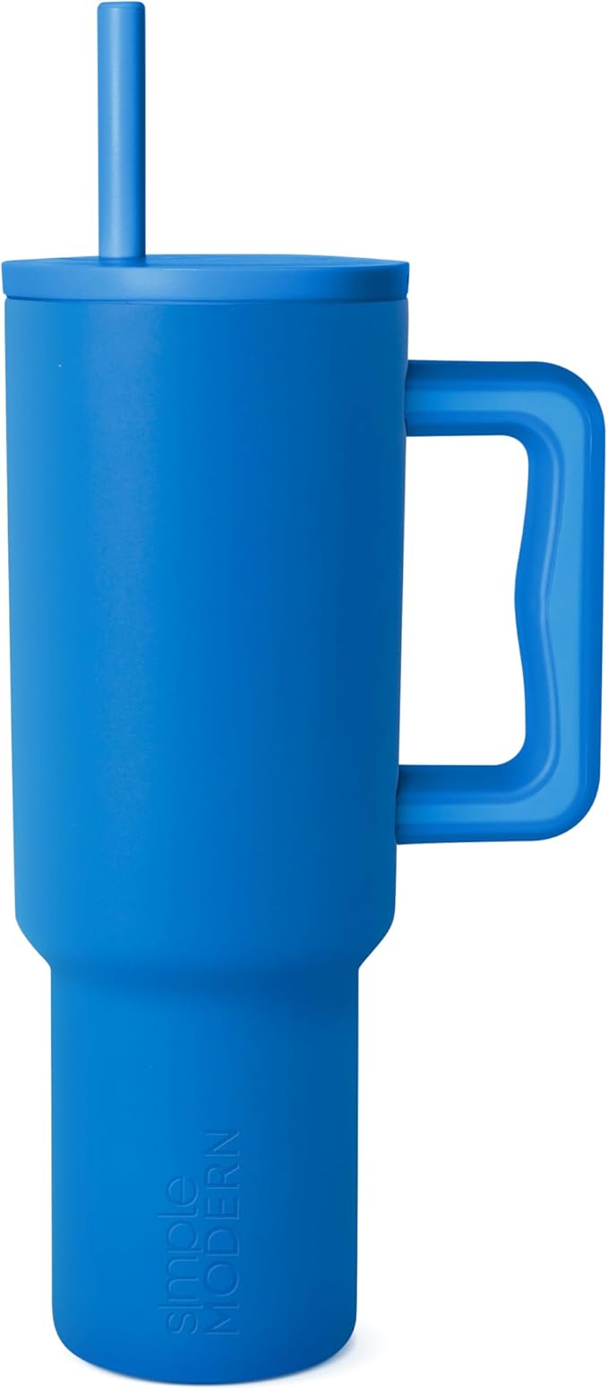 Simple Modern 40 oz Tumbler with Handle and Straw Lid | Leak-Proof Insulated Stainless Steel Water Bottle Travel Mug Cupholder Use | Gifts for Women Men Him Her | Trek Signature | Supersonic Blue