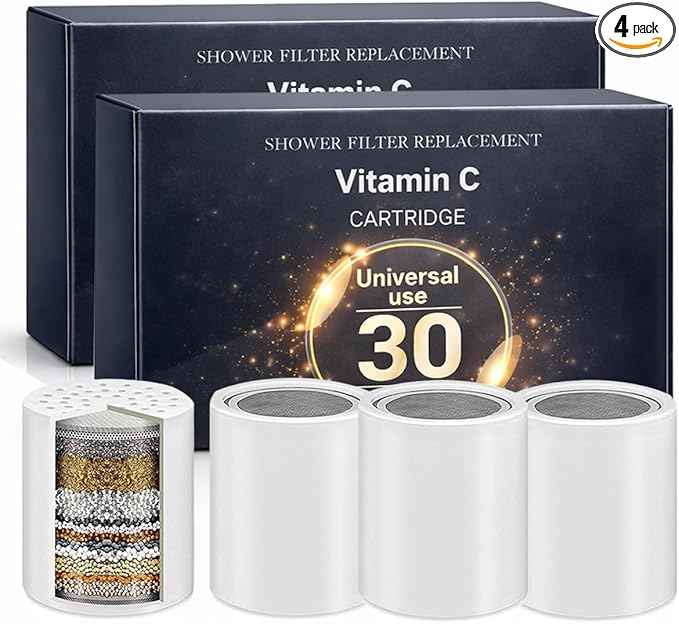 Bath Beyond 30-Stage Shower Filter Replacement Cartridge (Pack of 4) Shower Filter w/Vitamin C for Hard Water - Shower Water Filter Removes Chlorine Fluoride/Improves Condition of Your Skin, Hair