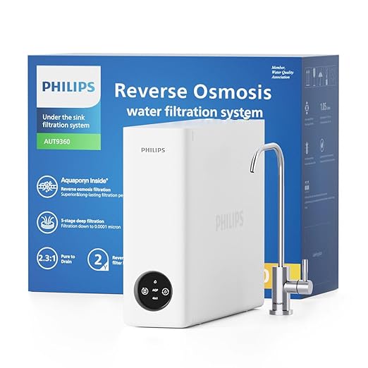 Philips AUT9360 Reverse Osmosis System, 600 GPD Under Sink Water Filter System, Tankless RO System, 2.3:1 Pure to Drain Water Filtration, Reduces TDS, NSF/ANSI 372 Certified with No Standing Water