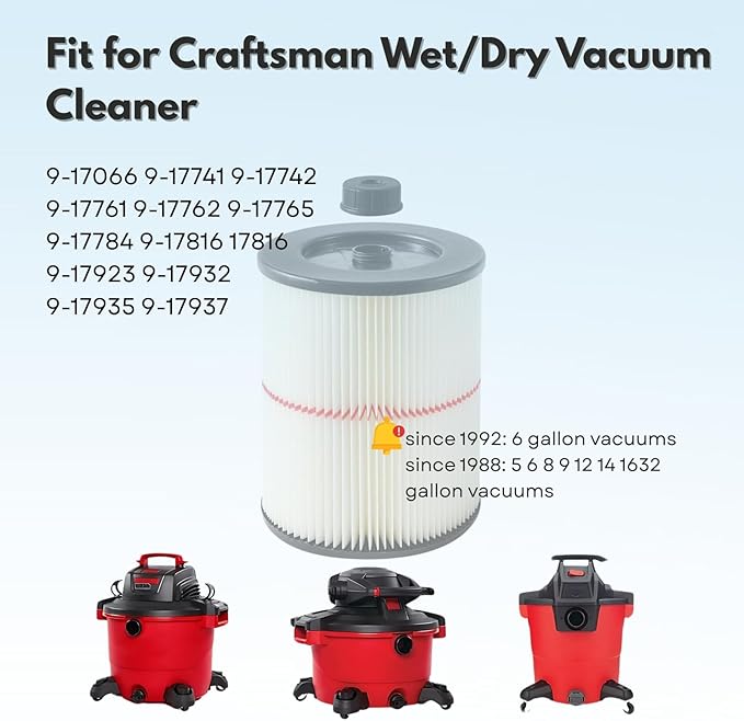 Nispira 9-17816 17816 Red Stripe Replacement HEPA Filter for Craftsman Craftsman Shop Vac Wet/Dry Vacuum 5/6/8/12/16/32 Gallon Larger, 4 Pack - AquaVibe