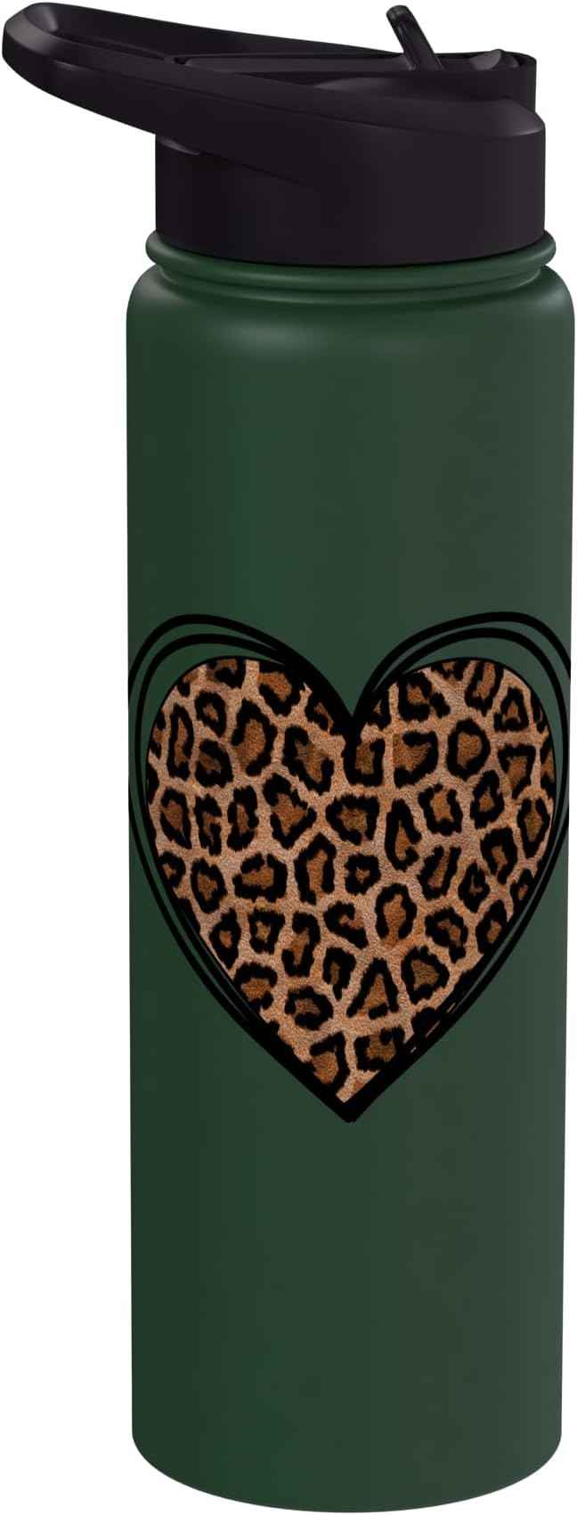 Heart Shape - Cute Cheetah Leopard Print Graphic Stainless Steel Insulated Water Bottle