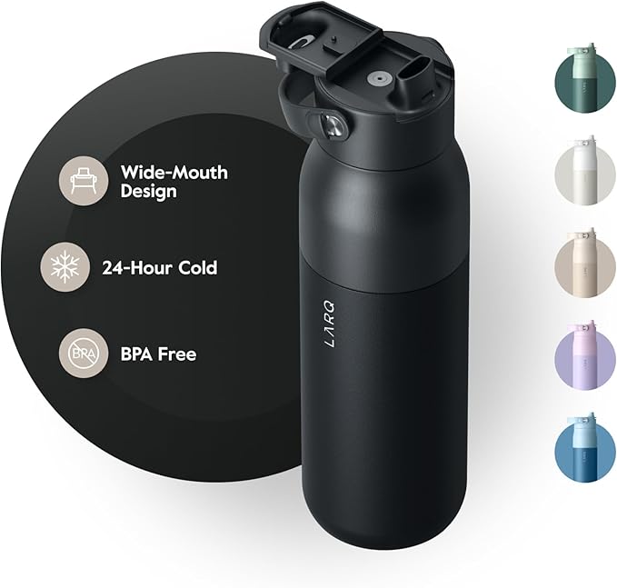 LARQ Bottle Swig Top 23oz - Insulated Stainless Steel Water Bottle With Built-In Silicone Handle | BPA Free | Reusable Water Bottle for Sports, Gym, and Travel, Obsidian Black