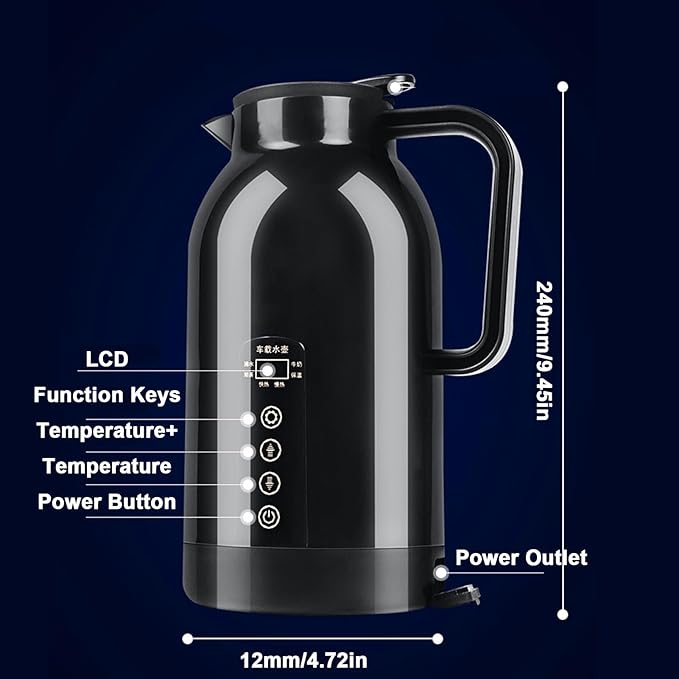 Car Electric Kettle, LED Display 1150ml, Car Water Heater Tea Kettle, for Travel Commuting Family Outing Tea Coffee Milk Instant Noodles