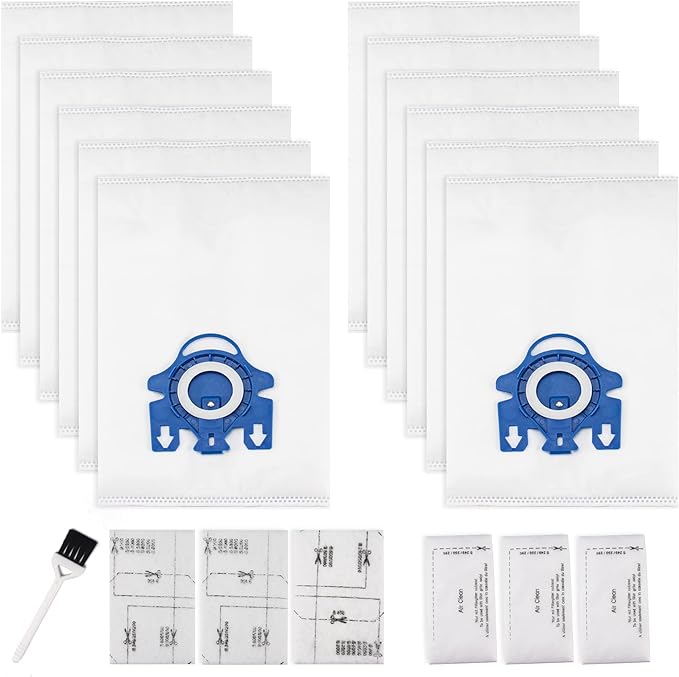 Improvedhand 12 Packs 3D Airclean Bags Replacement for Miele GN Vacuum Cleaner Bags Fit for Miele Classic C1 Complete C1 C2 C3 S2 S5 S8 S400 Series with 3 Motor Protection Filters, 3 AirClean Filters - AquaVibe