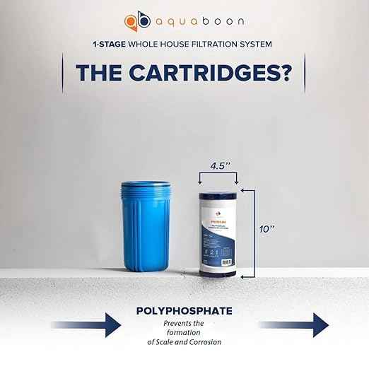 Aquaboon Whole House Water Filter System for Well Water with 10x4.5 Anti-Scale Purification Cartrige | NSF Certified, Pressure Gauges & Releas, Wrench, Bracket 1" NPT