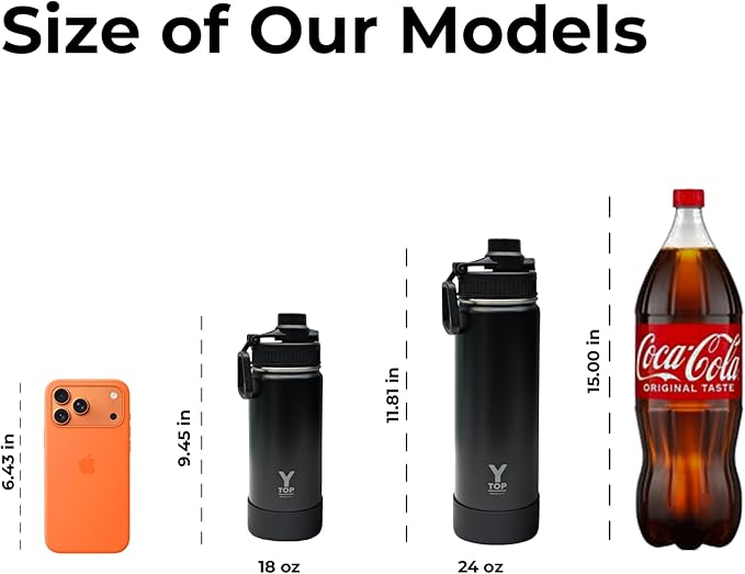 Y TOP 18 oz Insulated Water Bottle Leak Proof Spout Lid Fits in Car Cup Holder – Double Wall Dishwasher Safe Easy Clean stainless steel drinking water bottle for Gym Kids Sports Travel Hiking School