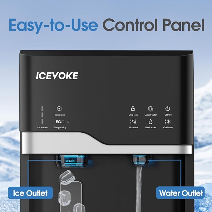 4-in-1 Self-Cleaning Ice & Water Machine - Hot & Cold Bottom Loading Water Cooler Dispenser for 5 Gal Bottle - Built-in Bullet Ice Maker - 22LBS/Day Ice Making, Black
