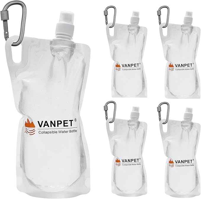 1L Hiking Collapsible Water Bottles, 33OZ BPA-Free Plastic Flasks, Reusable Drink Bags, Foldable Backpacking Water Bottle for Travel Camping Hiking (4-Pack)