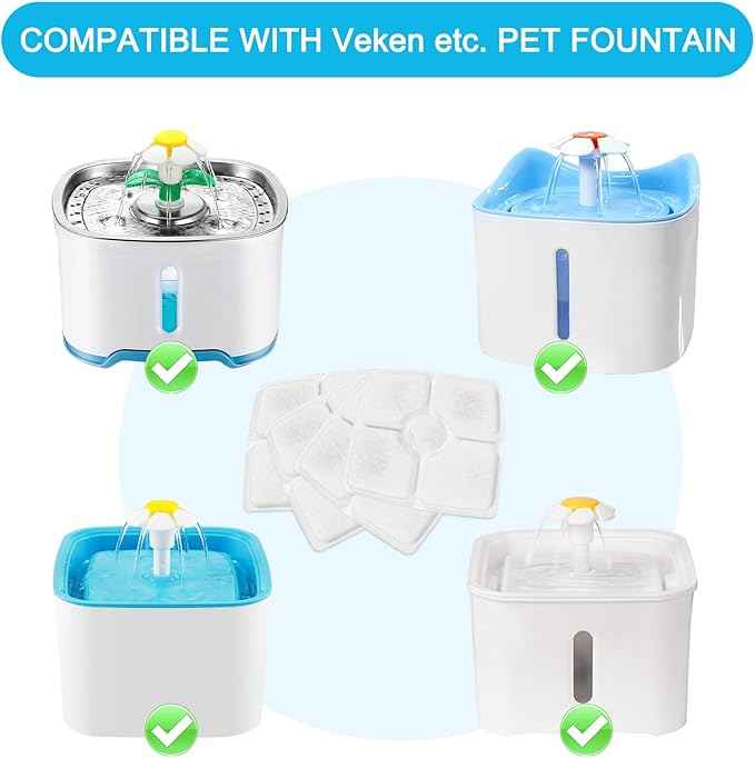 SEISSO Cat Fountain Filter Replacement, Cat Water Filters with Three Stage Filtration System for 84oz/ 2.5L Automatic Pet Fountain Dog Water Dispenser, 8 Packs