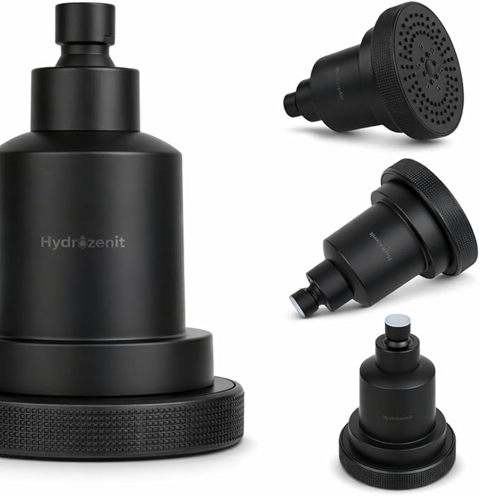 HYDROZENIT Filtered Shower Head, 3 Spray Modes, Black - 25-Stage Showerhead Water Softener for Softer Skin & Healthier Hair - High Pressure Rain Shower Head with Filters KDF-55 and Activated Carbon