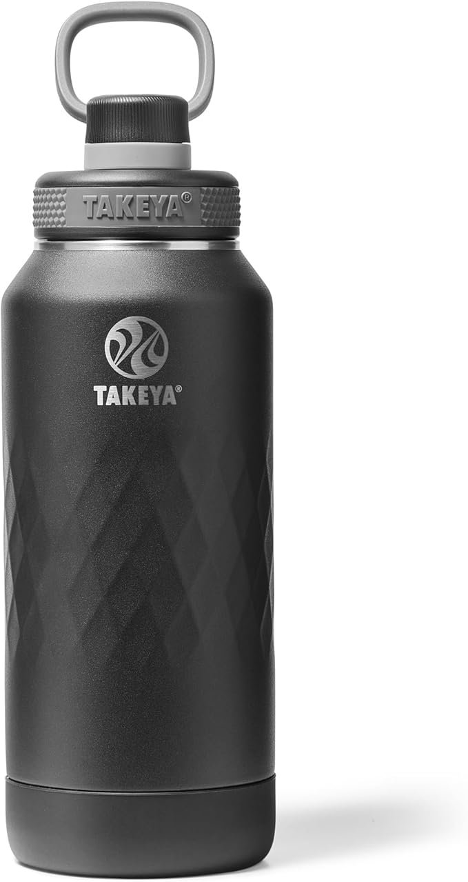 Takeya Sport 32 oz Triple-Insulated Stainless Steel Water Bottle, Spout Lid – Leakproof, Sweatproof, BPA-Free, Keeps Drinks Cold 36 Hrs, Hot 14 Hrs – Obsidian