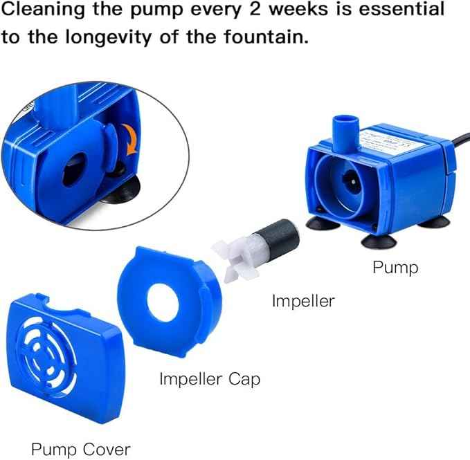 YOUTHINK Fountain Pump, Silent Submersible Pet Fountain Pump Low-pressure Consumption with 5.9 Feet of Power Cord, Suitable for 1.6l and 2.1l Flower Fountains Blue