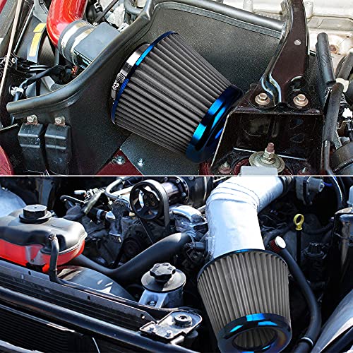 PTNHZ Universal Burnt Blue Neck 3" 76mm Car High Flow Cold Air Intake Air Filter Power Intake Air Inlet System Mushroom Head Air Cleaner