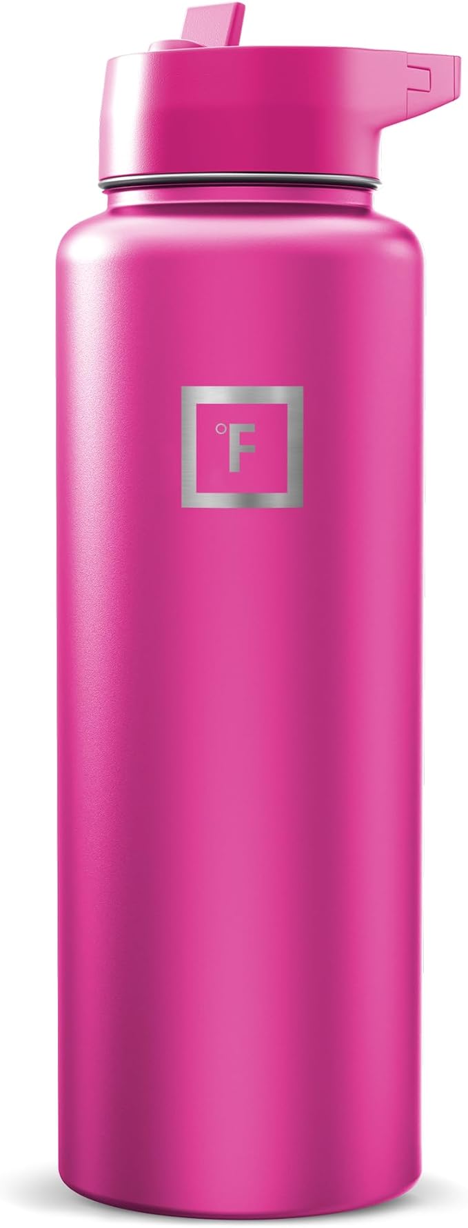 IRON °FLASK Camping & Hiking Hydration Flask with Straw, Wide Mouth Insulated Stainless Steel Sports Water Bottle - Pink Tulip 40 oz - Straw (1 Lid)