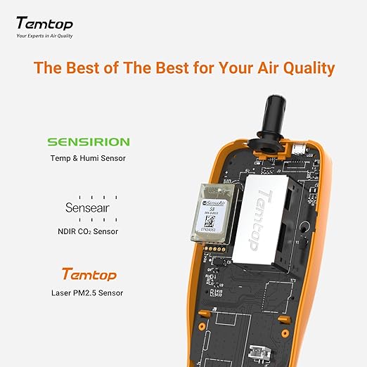 Temtop Air Quality Meter: Precision Indoor/Outdoor CO2, PM2.5, PM10, Detection with Audio Alarm, Temperature & Humidity Insights for Enhanced Home Comfort, M2000C