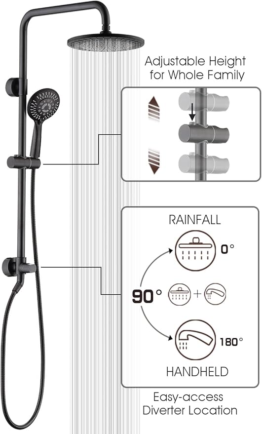 Rain Shower Heads System with High Output Shower Filter for Hard Water