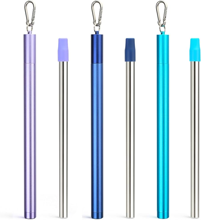 Sursip Portable Water Filter Straw Reusable Stainless Steel Outdoor Emergency Survival Gear for Camping & Hiking Travel Personal Water Purifier Filter Straw(3 Pack)