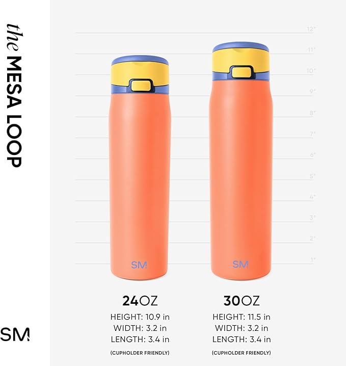 Simple Modern Mesa Loop Water Bottle with Covered Straw and Handle | 24oz Cup Holder Friendly Insulated Stainless Steel Bottles for Travel, Sports and School | Mango