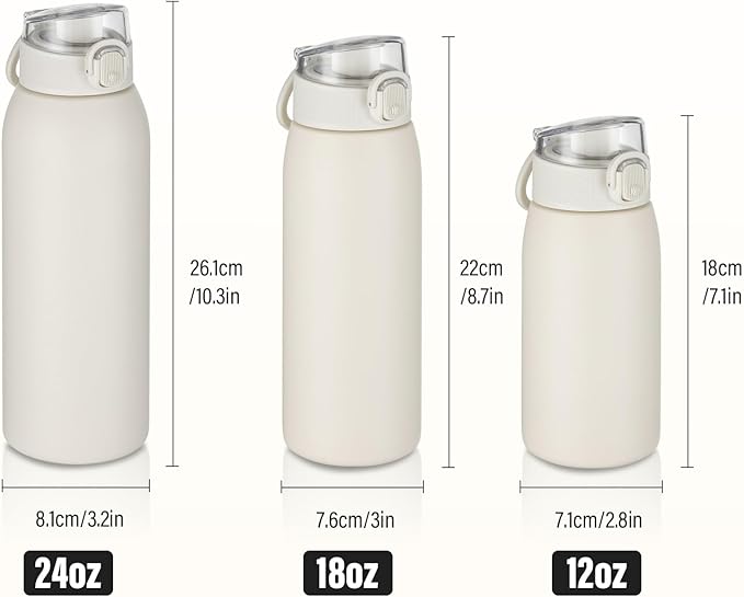 Insulated Water Bottle 18 oz with Dustproof Lid, Carry Handle & Tea Infuser, BPA-Free & Leakproof, Stainless Steel Water Bottles Ideal for Fitness, Hiking, Office & Outdoor Use （Beige ）
