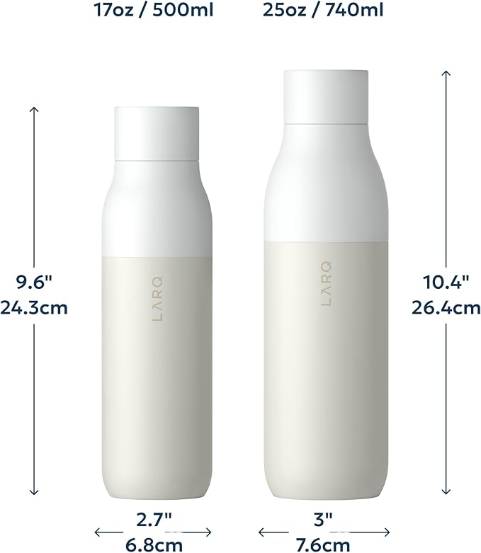 LARQ Bottle PureVis 17 oz - Self-Cleaning and Insulated Stainless Steel Water Bottle with UV Water Purifier and Award-winning Design | Reusable & Travel Friendly, 1-Year Warranty, Granite White