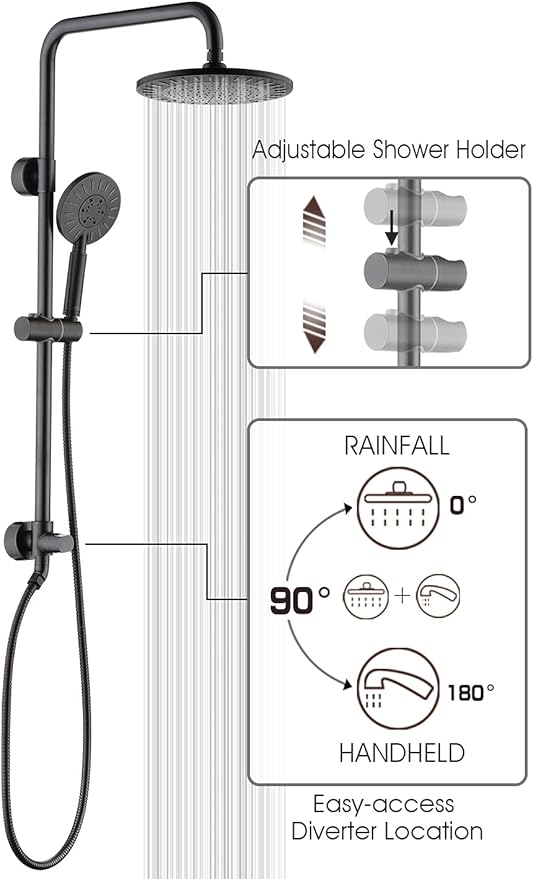 BRIGHT SHOWERS Rain Shower Head System with High Output Shower Filter for Hard Water, Oil-Rubbed Bronze