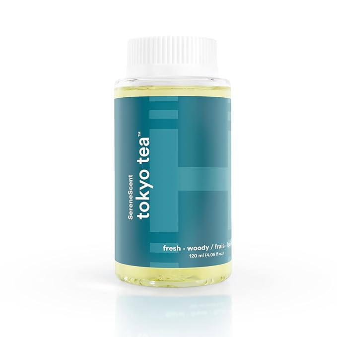 Homedics SereneScent Tokyo Tea, Fresh & Woody Home Waterless Diffuser Fragrance Oil, 120 ml, for use with Homedics SereneScent Diffusers (ARMH-970/973), Clean & Natural, up to 100% USDA Biobased