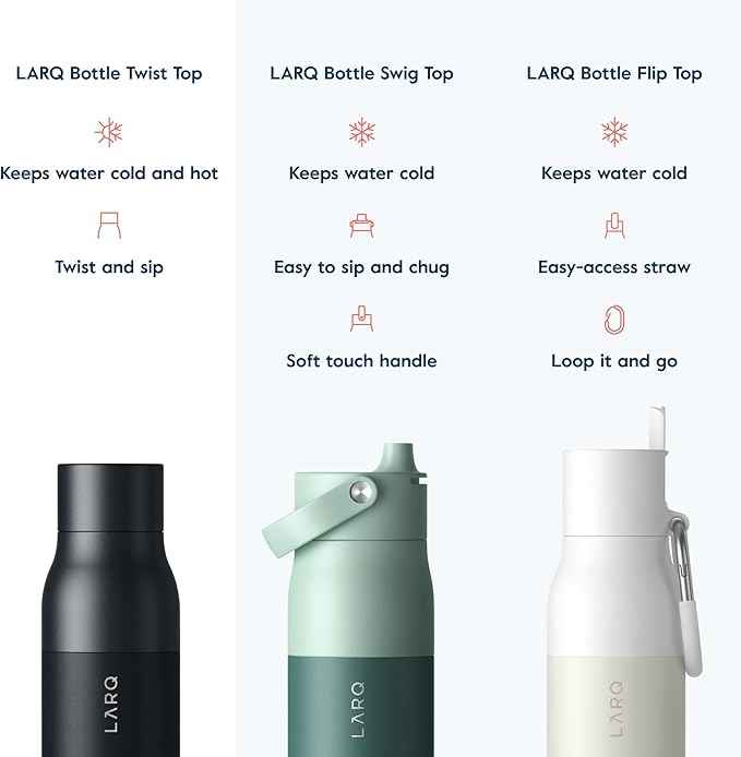 LARQ Bottle Twist Top 25 oz - Insulated Stainless Steel Water Bottle | BPA Free | Reusable Water Bottle for Camping, Office, and Travel | Keep Drinks Cold and Hot, Obsidian Black