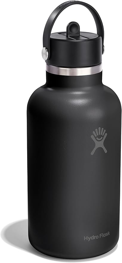 Hydro Flask Water Bottle - Insulated Stainless Steel - Wide Straw Lid, Non Spill, Leakproof in 64 Oz Tonal Black