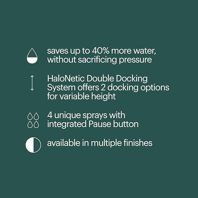 Brondell Nebia Yuba HaloNetic Double Dock Magnetic Handheld Shower Head, 60" Stainless Steel Hose, 5-Setting, Matte Gold