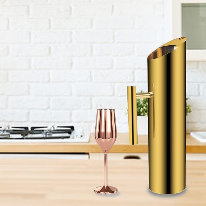 Stainless Steel Water Pitcher 70oz Golden Drink Carafe with Ice Guard Water Jug for Home Bar Restaurant Hotel