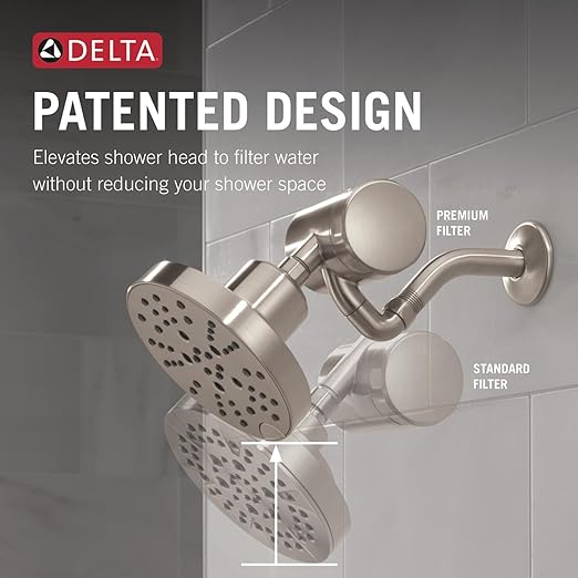 Delta Faucet 5-Setting H2Okinetic Shower Head Brushed Nickel with Clarifi Premium Shower Filter Attachment with Filter