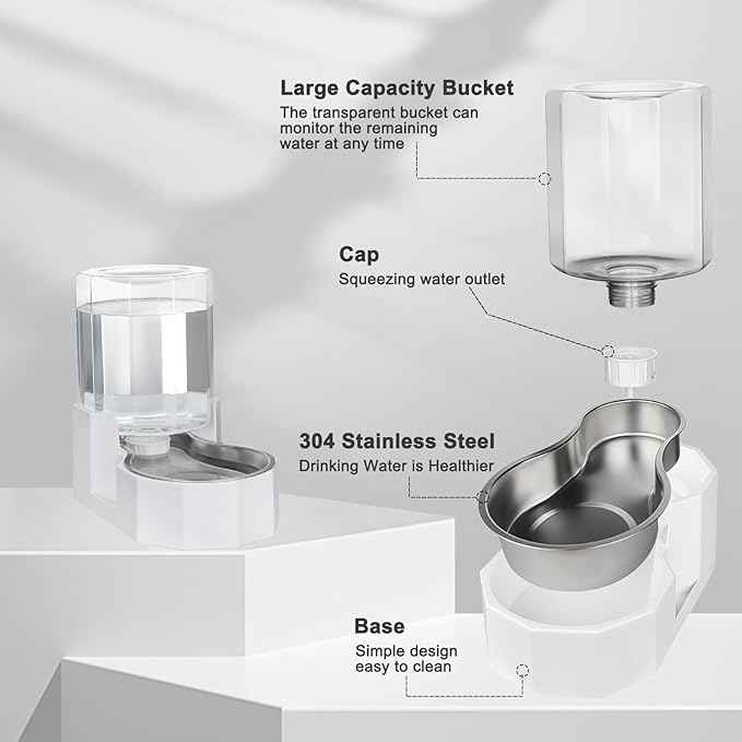 Sfozstra Large Dog Water Dispenser: 4L Stainless Steel Gravity Cat Water Feeder - Quiet Refill - No Power Needed - for Kittens & Cats - Bedroom/Kitchen Corner/Crate Area