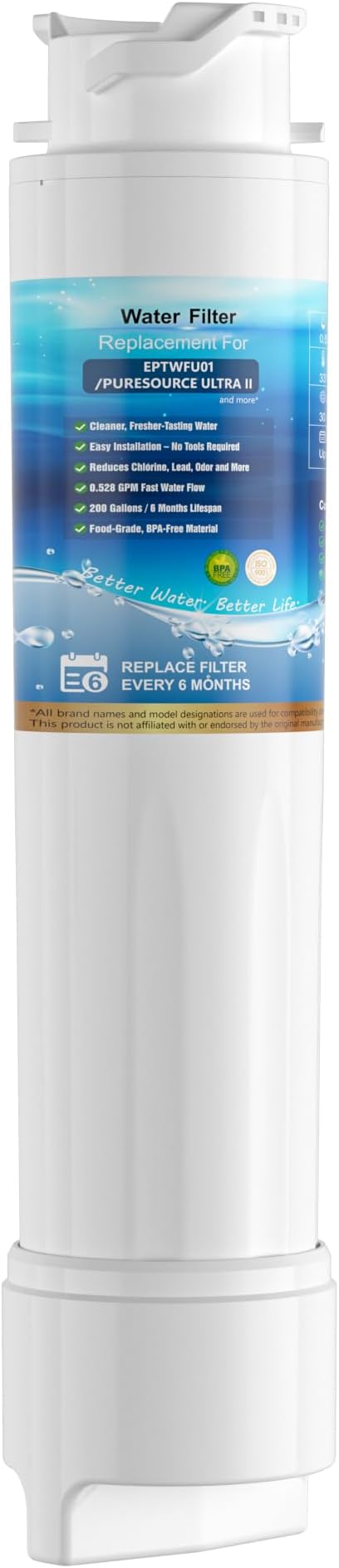 Water Filter Replacement, Compatible with EPTWFU01 and Pure Source Ultra II, EWF02, EPTWFU01C, 4562222, 012505454226, 807946701 – Advanced Filtration Technology, Long Life Span 1 Pack - AquaVibe